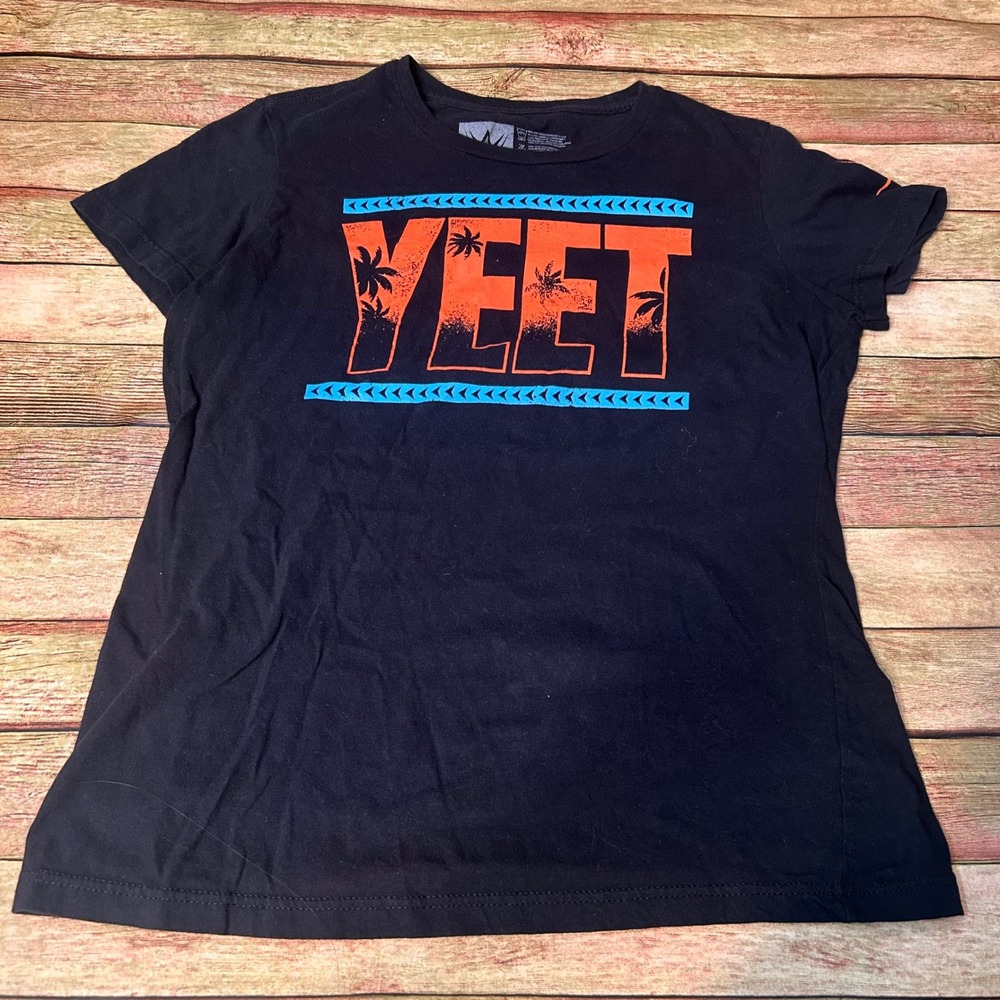 WWE Authentic Jey Uso Yeet Graphic T-Shirt Black Orange Blue Size M